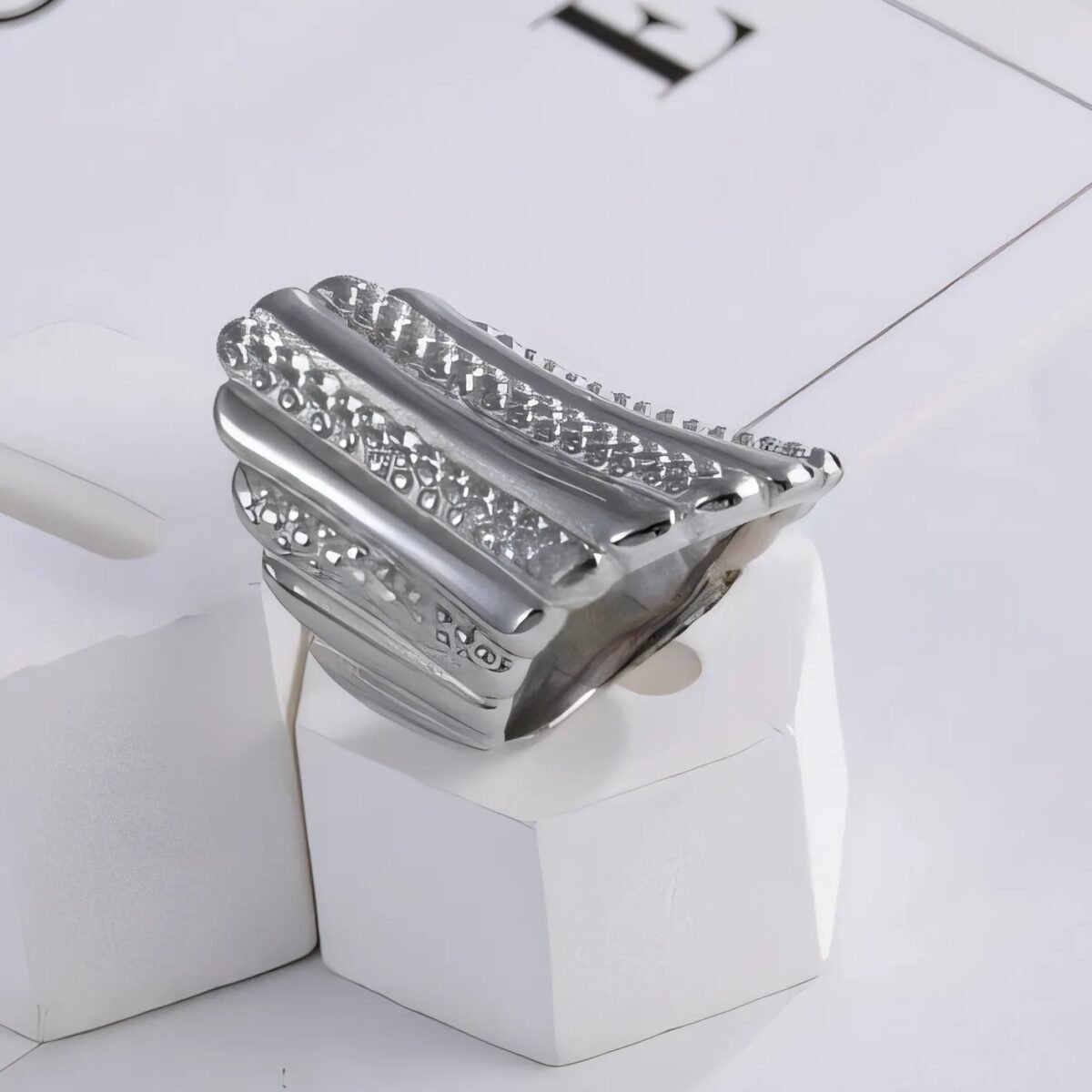 Fashion Textured Stainless Steel Ring Women's Ring | G002902 - Image 4