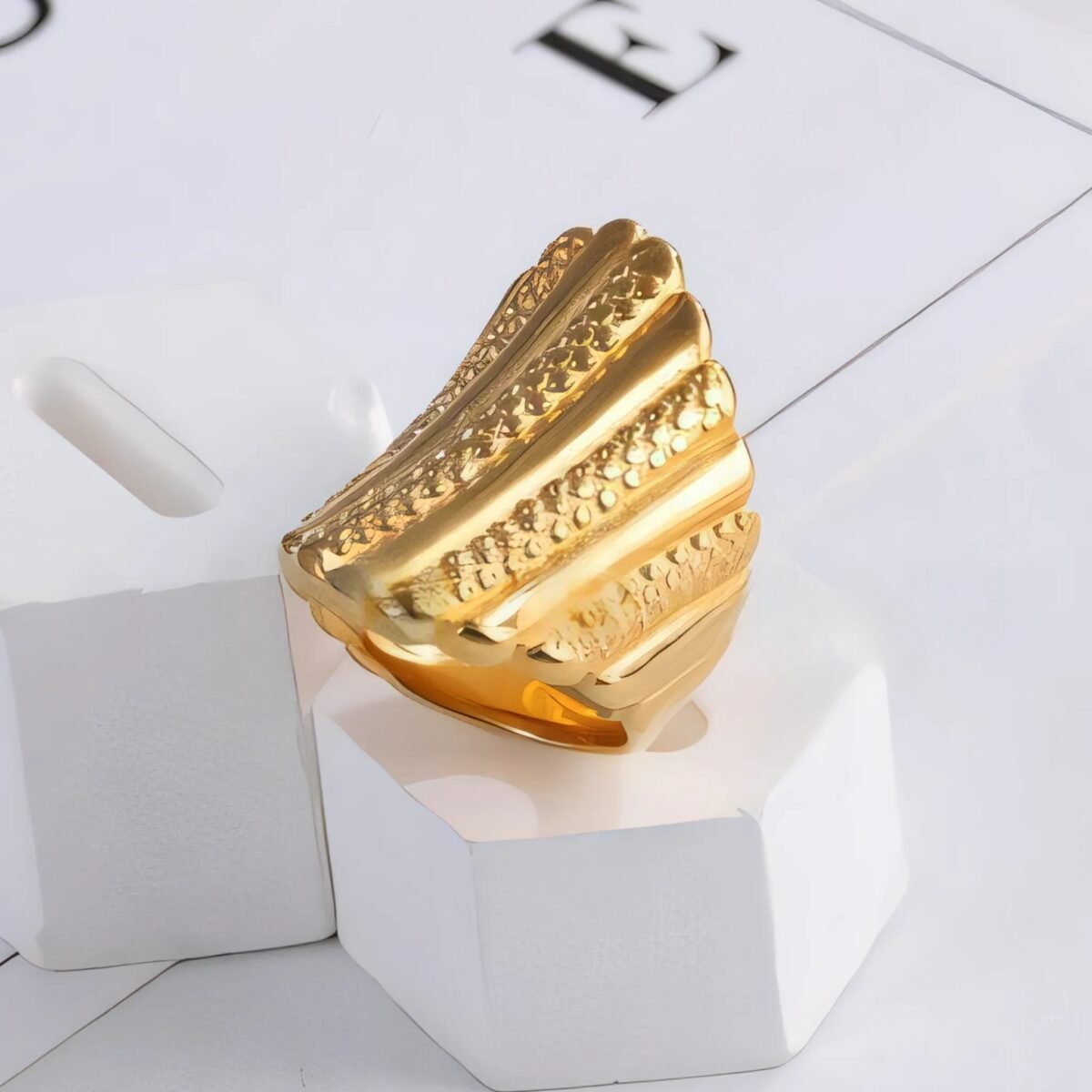 Fashion Textured Stainless Steel Ring Women's Ring | G002902 - Image 2