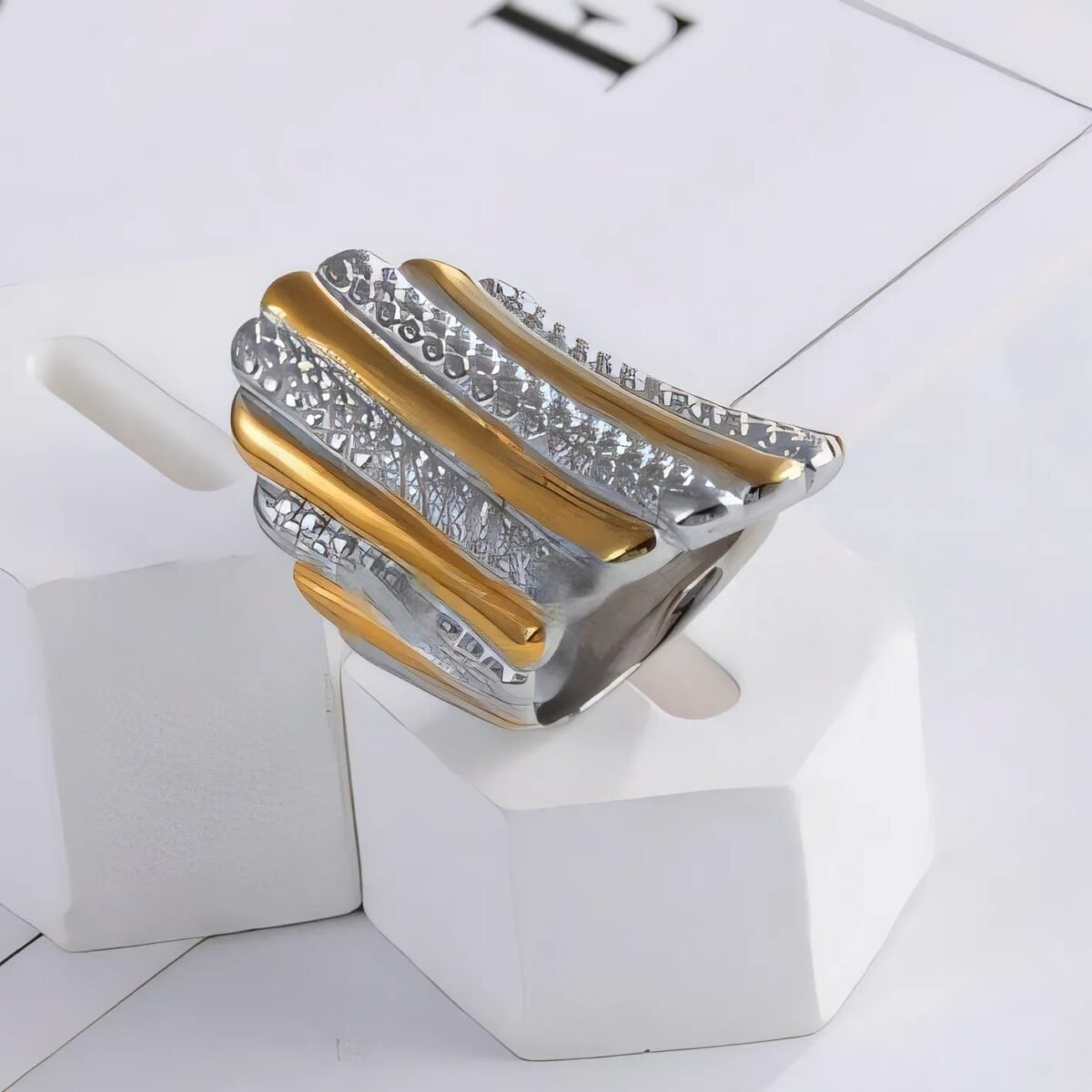 Fashion Textured Stainless Steel Ring Women's Ring | G002902 - Image 3