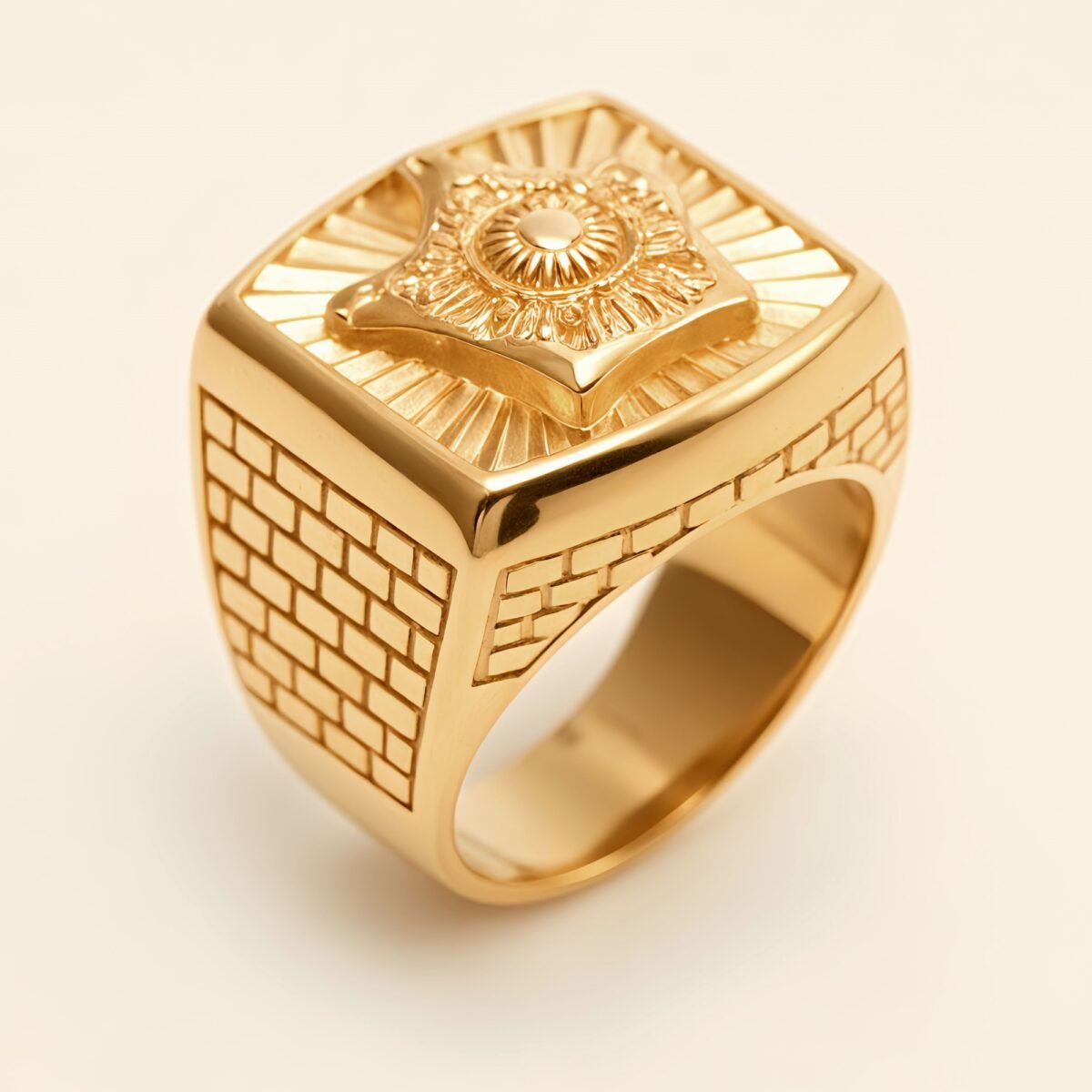 Vintage Engraved Gold - Tone Ring, Trendy Men's Statement Jewelry |G003771 - Image 1