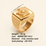 Vintage Engraved Gold - Tone Ring, Trendy Men's Statement Jewelry |G003771 - Image 4