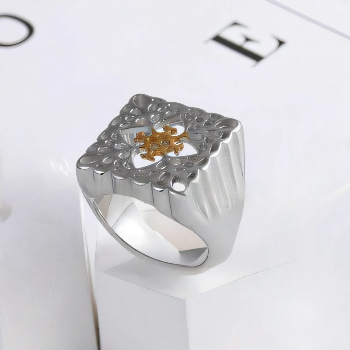 Women's Luxury Gold Wide Floral Ring | G003992 - Image 4