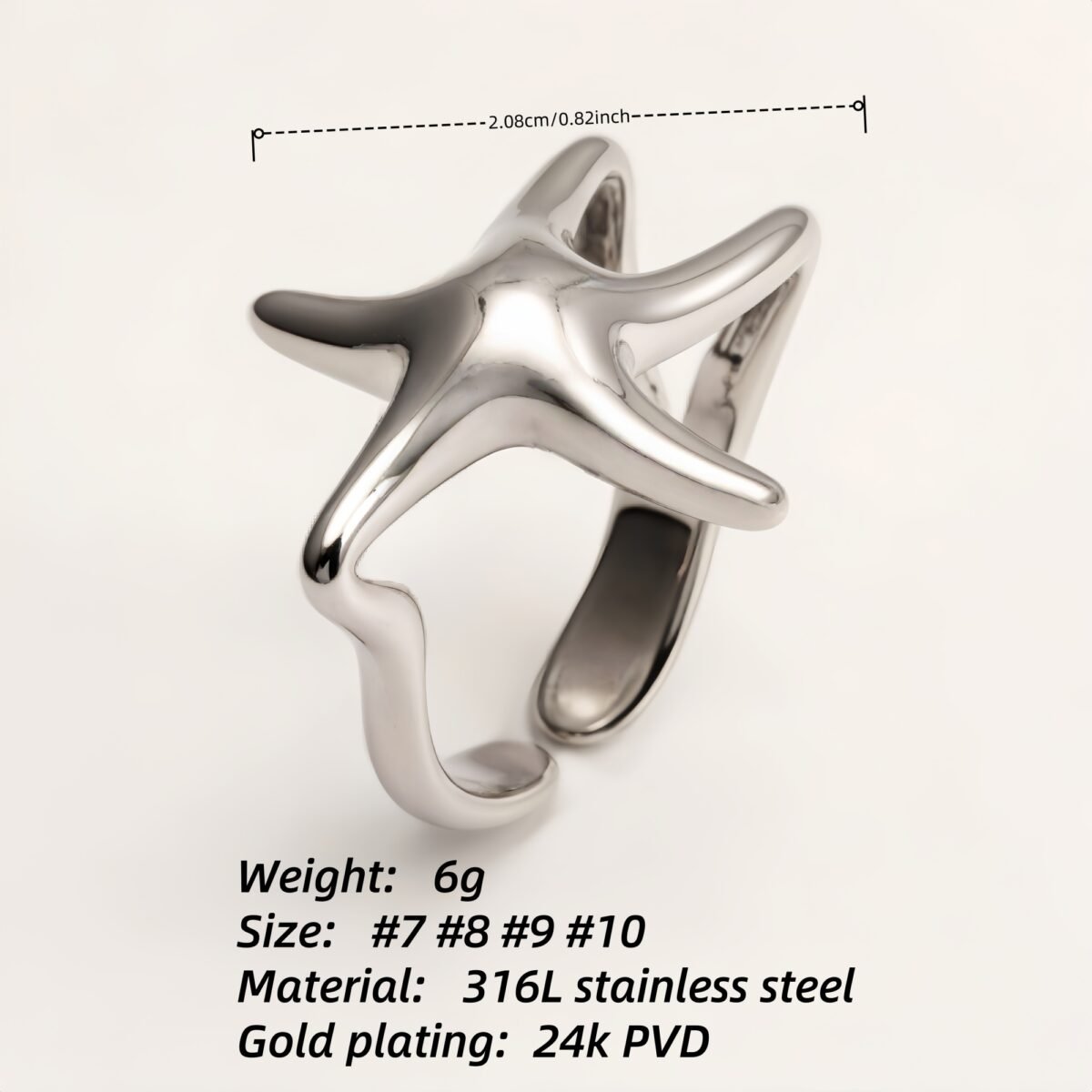 Metal Starfish Open Ring - Stylish Ocean - Inspired Jewelry | G004131 - Image 5