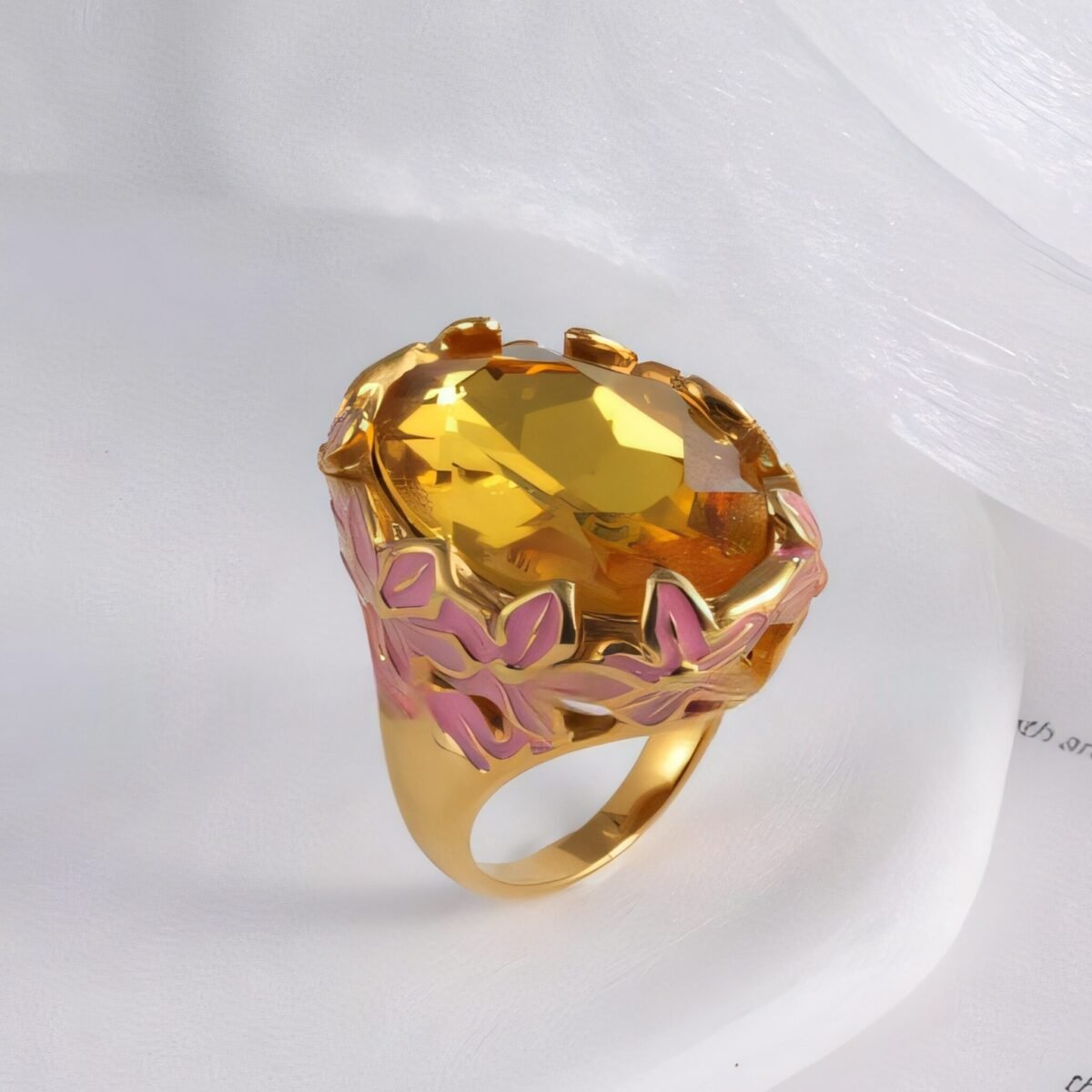 24K Gold Plated Stainless Steel Rings with Artificial Gemstones & Pearls - Image 2