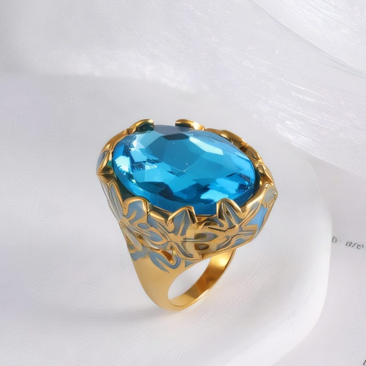24K Gold Plated Stainless Steel Rings with Artificial Gemstones & Pearls - Image 3