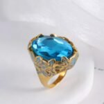 24K Gold Plated Stainless Steel Rings with Artificial Gemstones & Pearls - Image 3