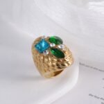 24K Gold Plated Stainless Steel Rings with Artificial Gemstones & Pearls - Image 4