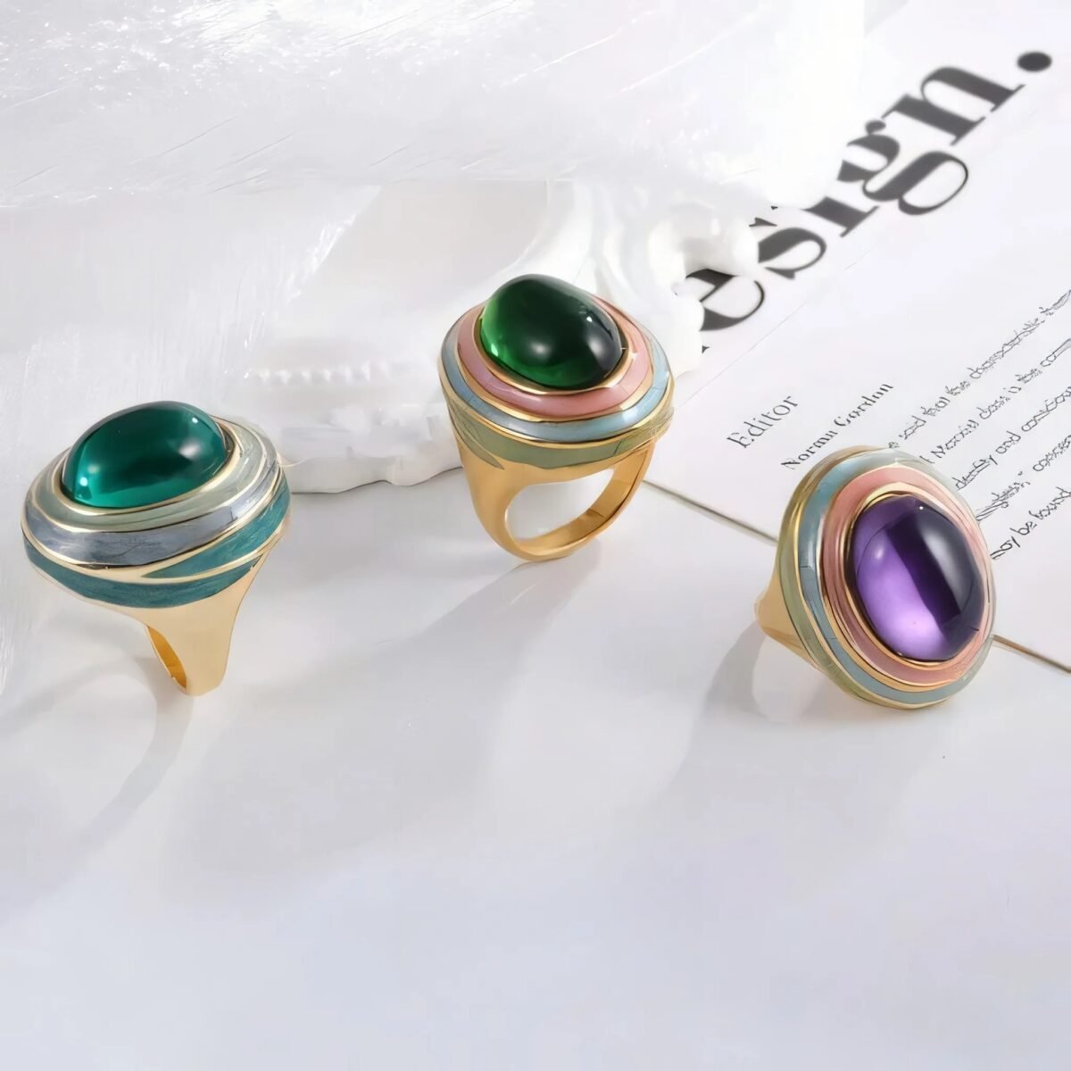 Elegant Multilayer Gemstone Decorative Stainless Steel Ring Women's Ring | G004470 - Image 1