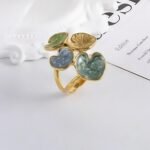 Bold Stainless Steel Ring with Green and Blue Floral Design for Women | G004481