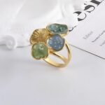 Bold Stainless Steel Ring with Green and Blue Floral Design for Women | G004481 - Image 2
