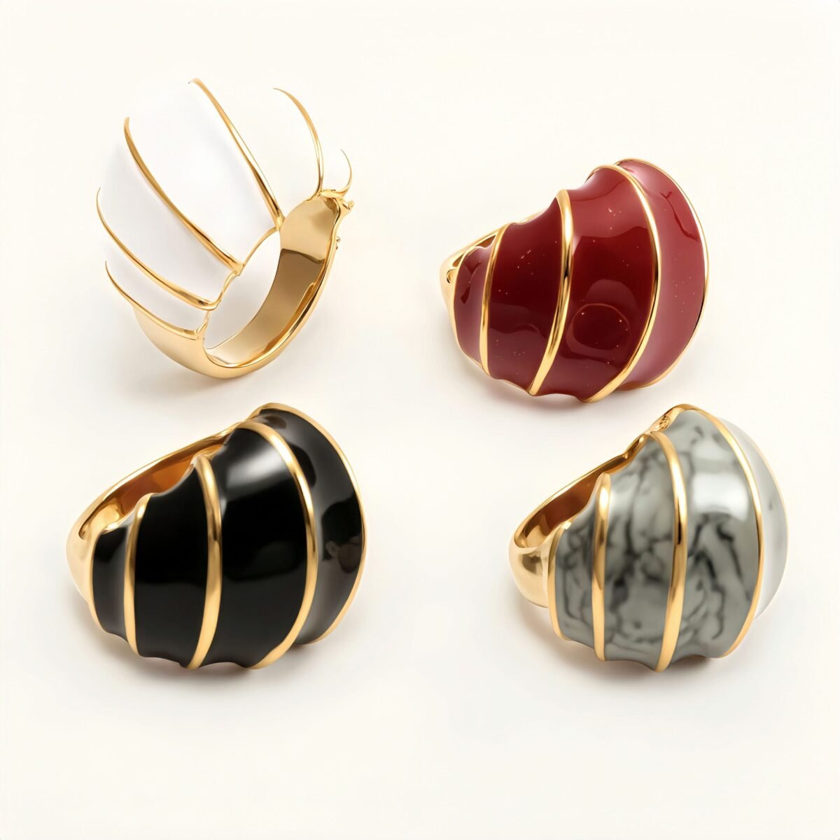 Shell - Shaped Enamel Ring, Fashionable & Versatile Band  | G004483 - Image 1