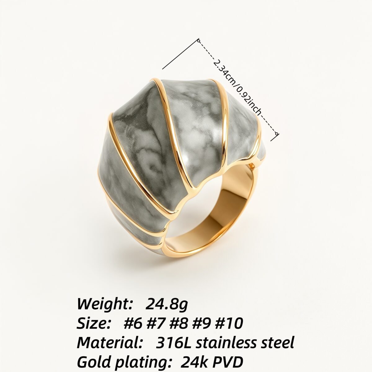 Shell - Shaped Enamel Ring, Fashionable & Versatile Band  | G004483 - Image 3