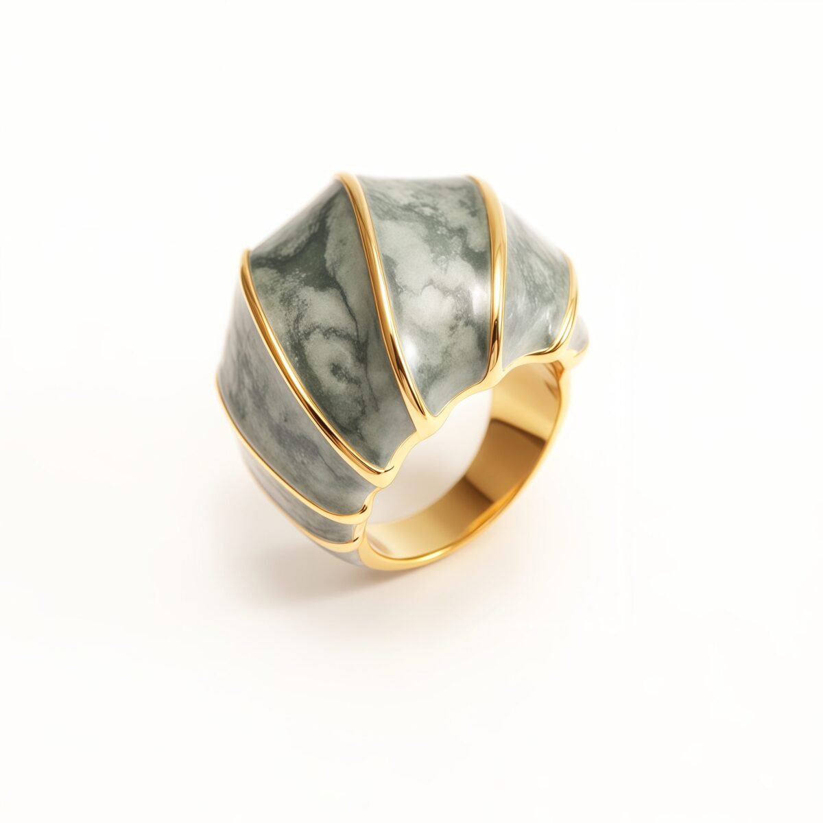 Shell - Shaped Enamel Ring, Fashionable & Versatile Band  | G004483 - Image 2
