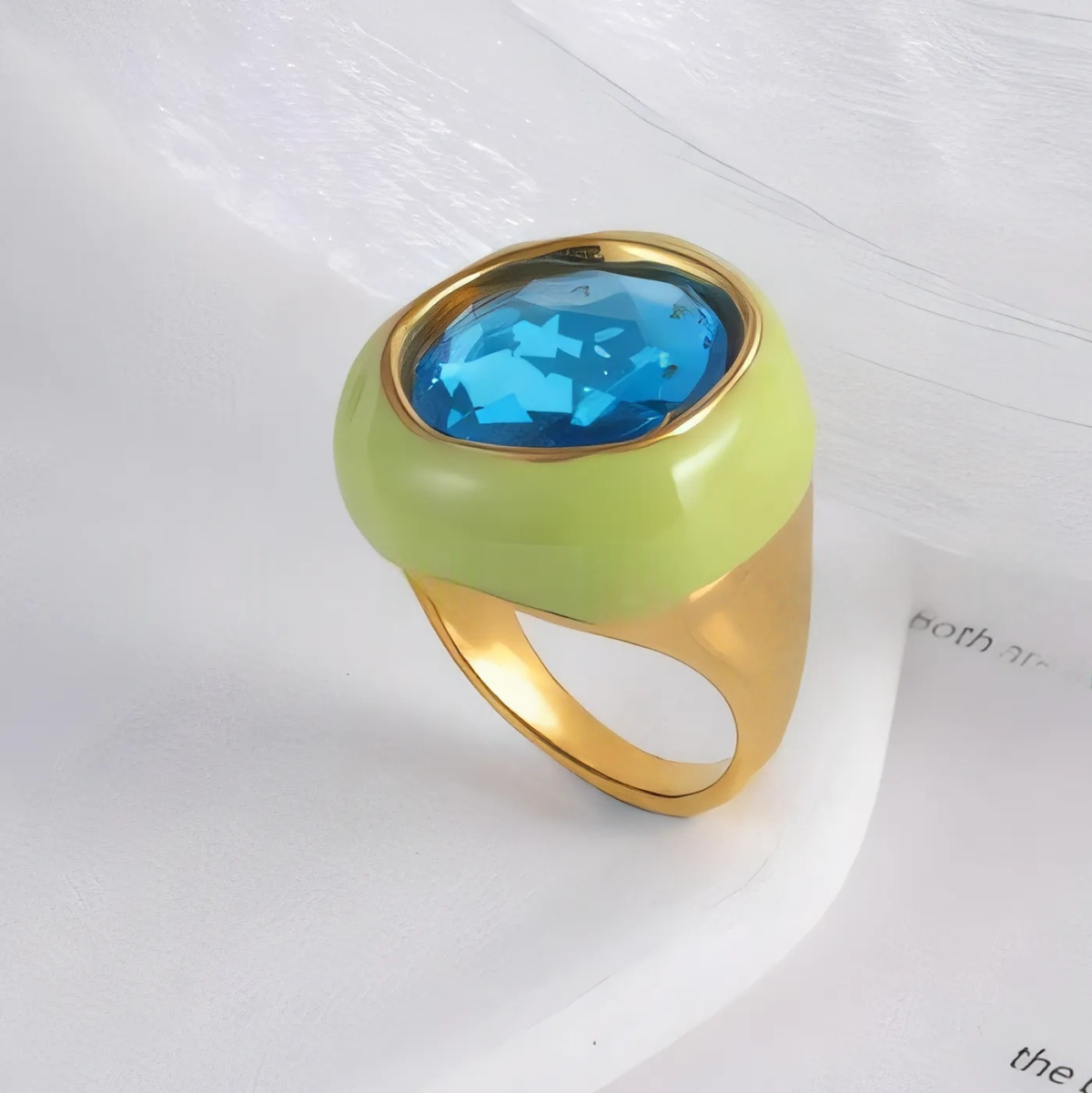 Vintage Stainless Steel Gemstone Ring Colorful Resin Oval Women Ring | G004606 - Image 2