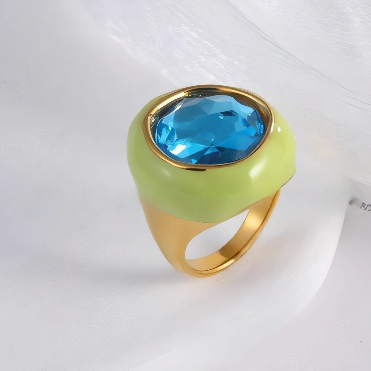 Vintage Stainless Steel Gemstone Ring Colorful Resin Oval Women Ring | G004606 - Image 3
