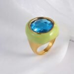 Vintage Stainless Steel Gemstone Ring Colorful Resin Oval Women Ring | G004606 - Image 3