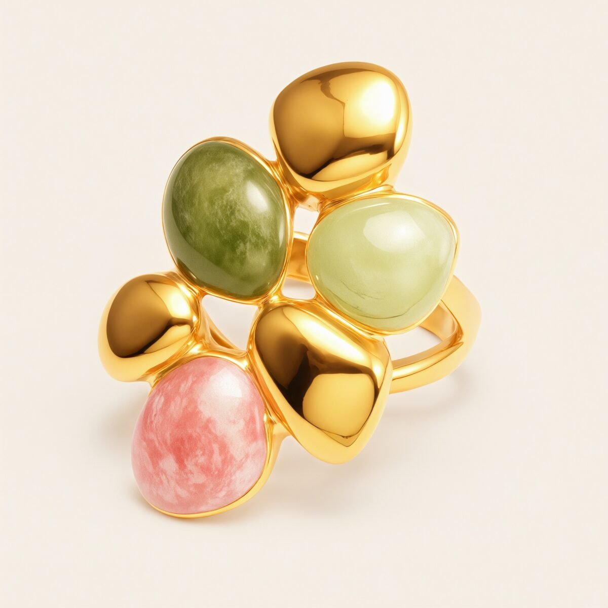 Women's Stylish Gold - toned Stainless Steel Open - ring with Multicolored Gemstones | G00625 - Image 3
