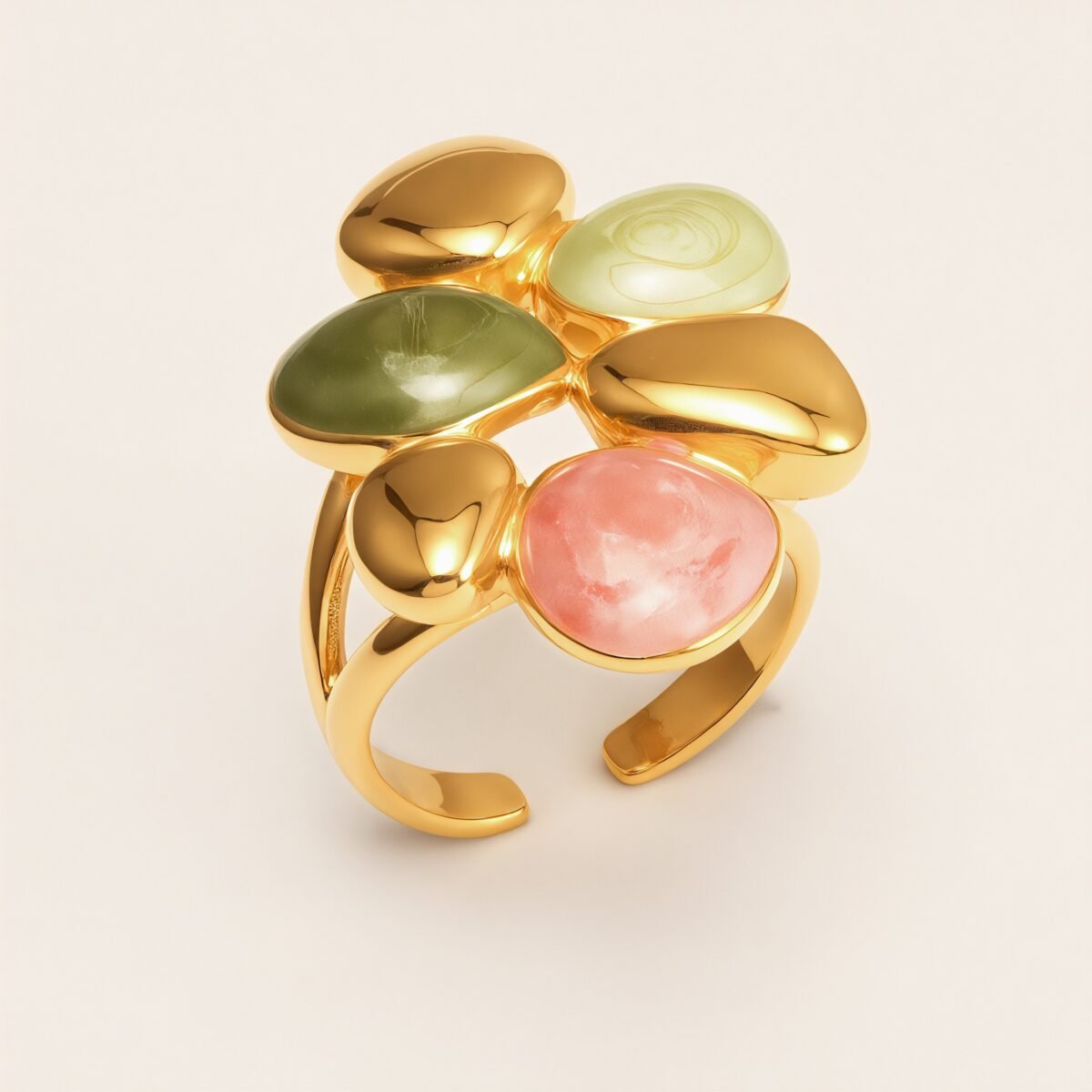 Women's Stylish Gold - toned Stainless Steel Open - ring with Multicolored Gemstones | G00625 - Image 1