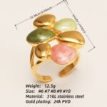 Women's Stylish Gold - toned Stainless Steel Open - ring with Multicolored Gemstones | G00625 - Image 2