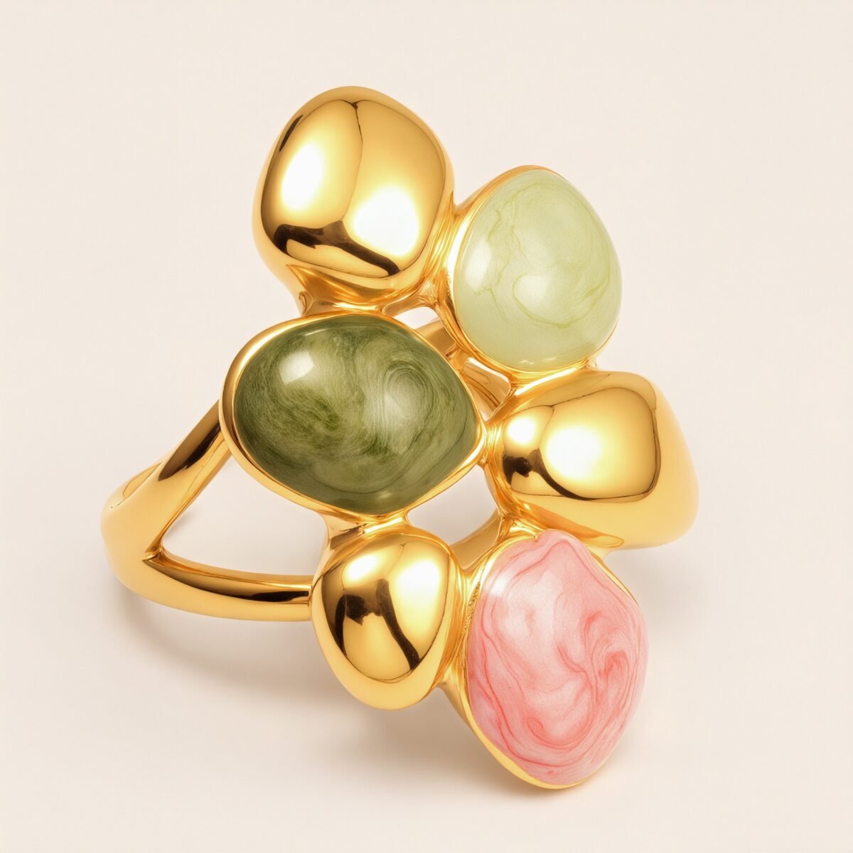 Women's Stylish Gold - toned Stainless Steel Open - ring with Multicolored Gemstones | G00625 - Image 4