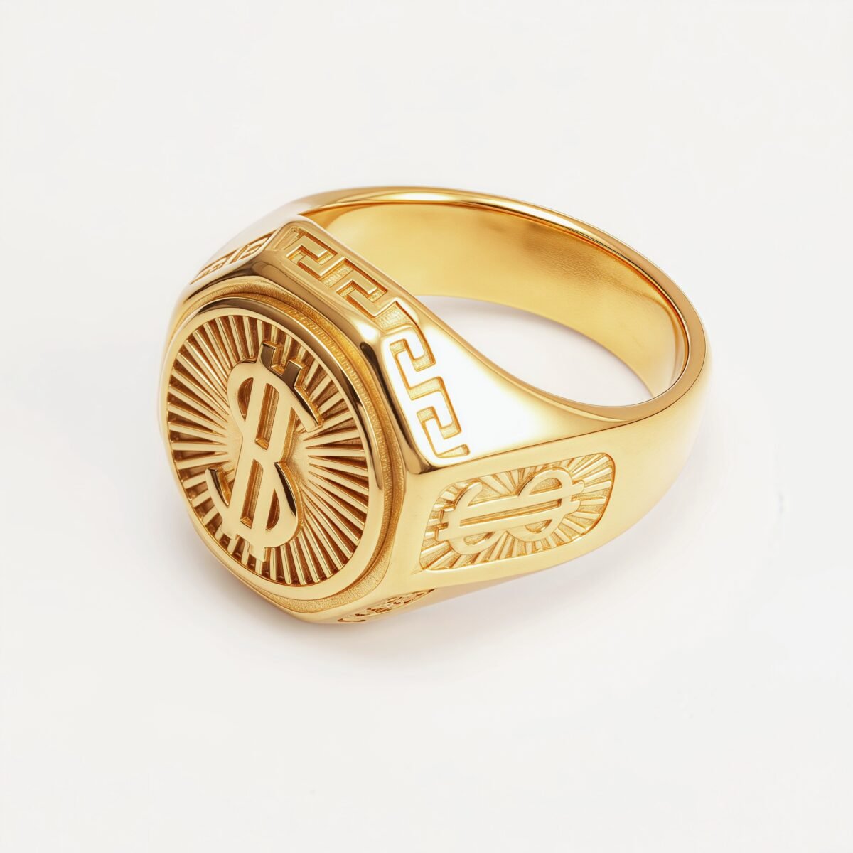 Vintage Gold Men's Ring with Octagonal Shape & Embossed Dollar Sign | G005134J - Image 2