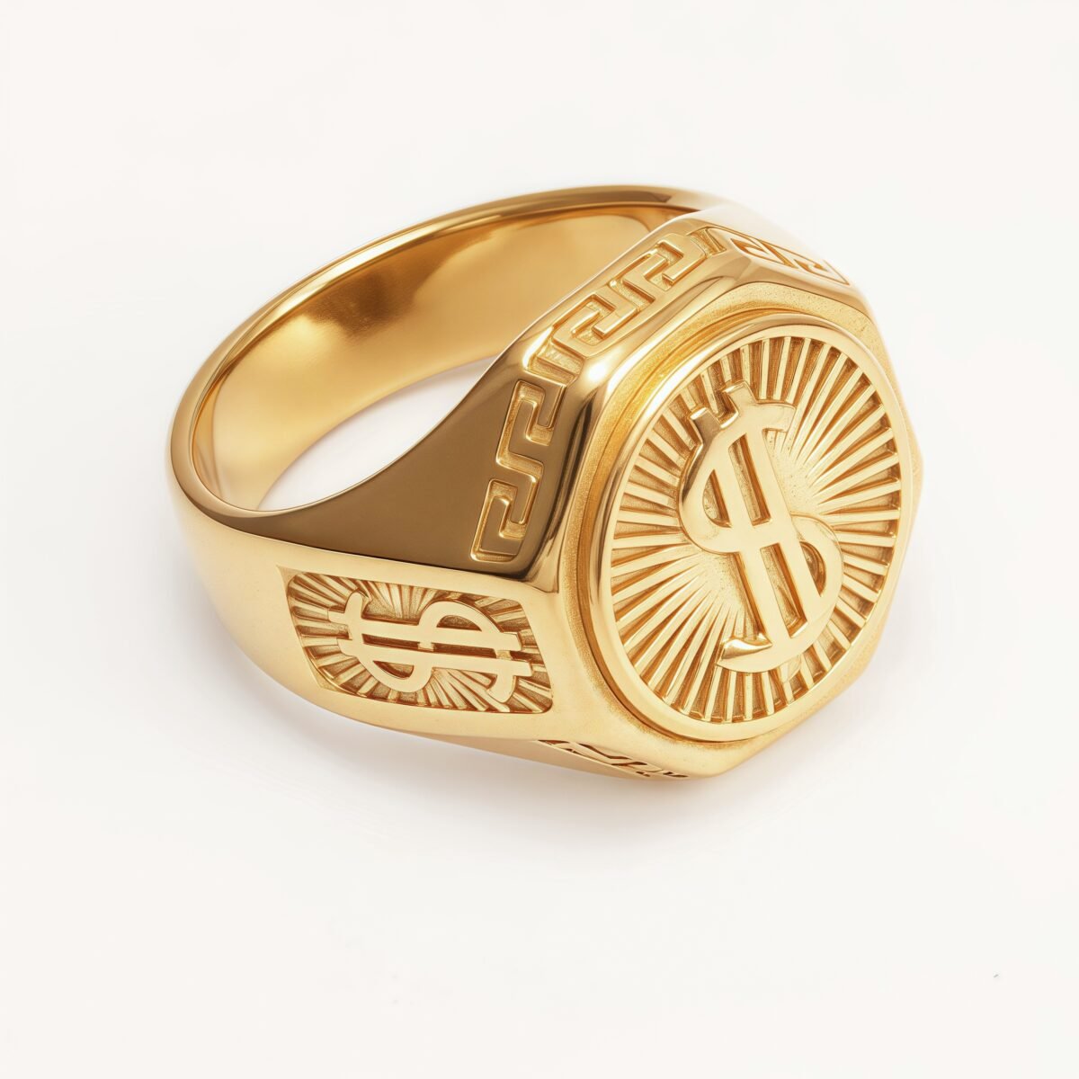 Vintage Gold Men's Ring with Octagonal Shape & Embossed Dollar Sign | G005134J - Image 3