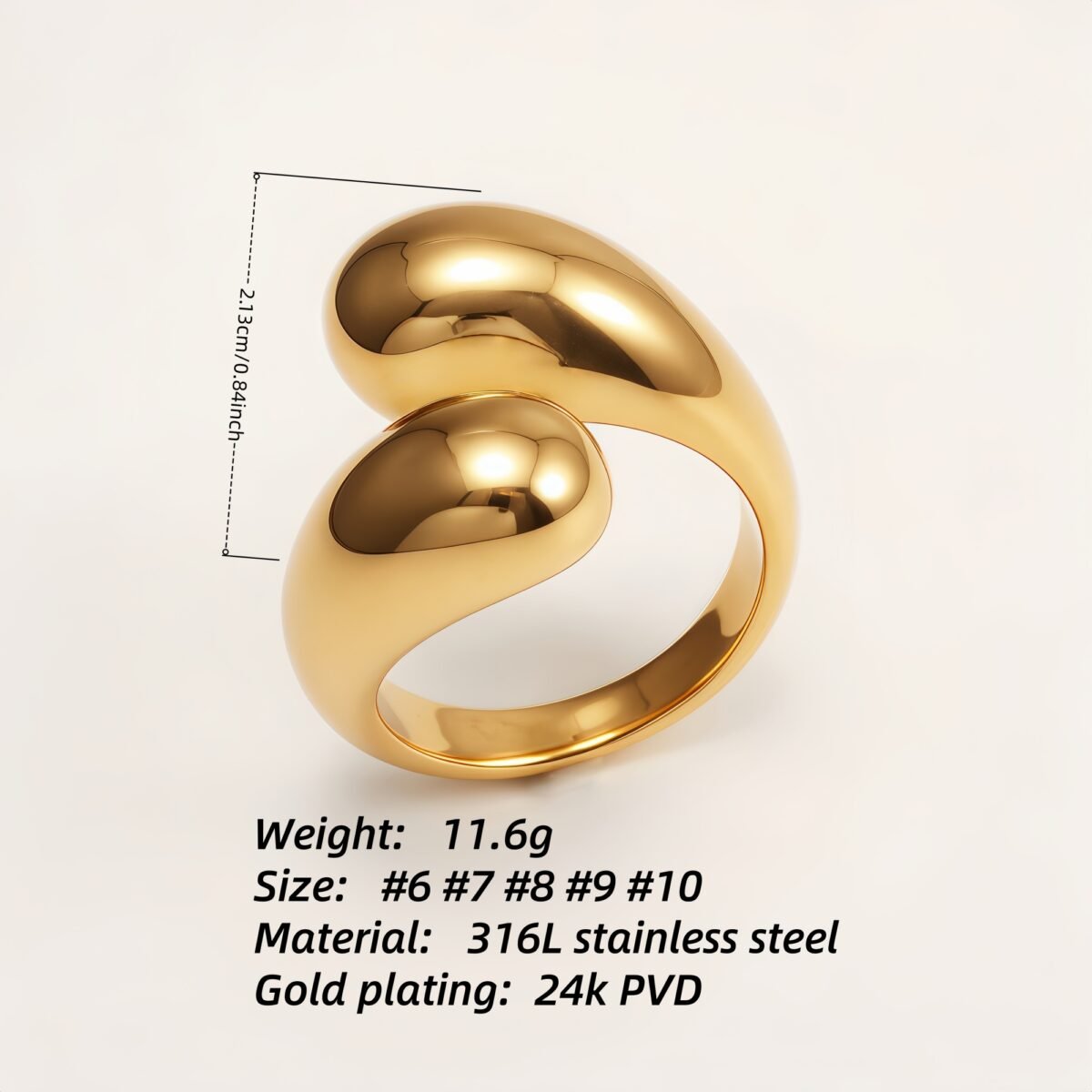 Luxurious Golden Streamlined Open Ring, Exclusive Accessory for Fashion Icons | G003574J - Image 4