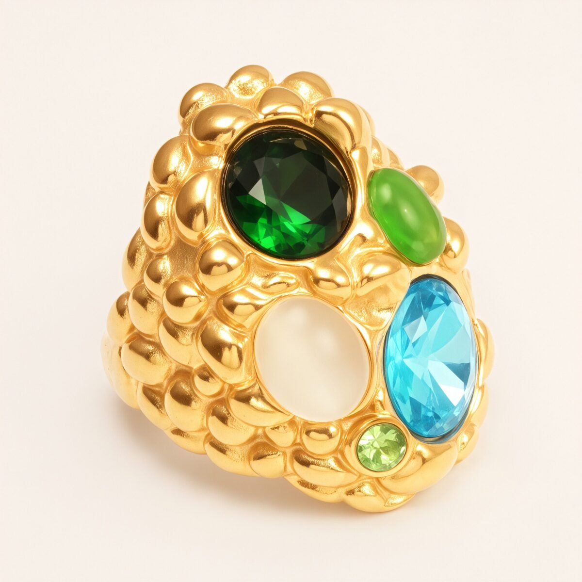 Elegant Women's Gold - colored Stainless Steel Ring Inlaid with Multiple Gemstones | G004508 - Image 3