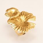 Metal Petal Ring, Women's Fashion Statement Jewelry  | G005415 - Image 4