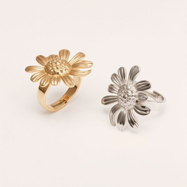 Stainless Steel Daisy Ring, Adjustable Opening, Niche Design, Fashionable Jewelry for Women | G005536