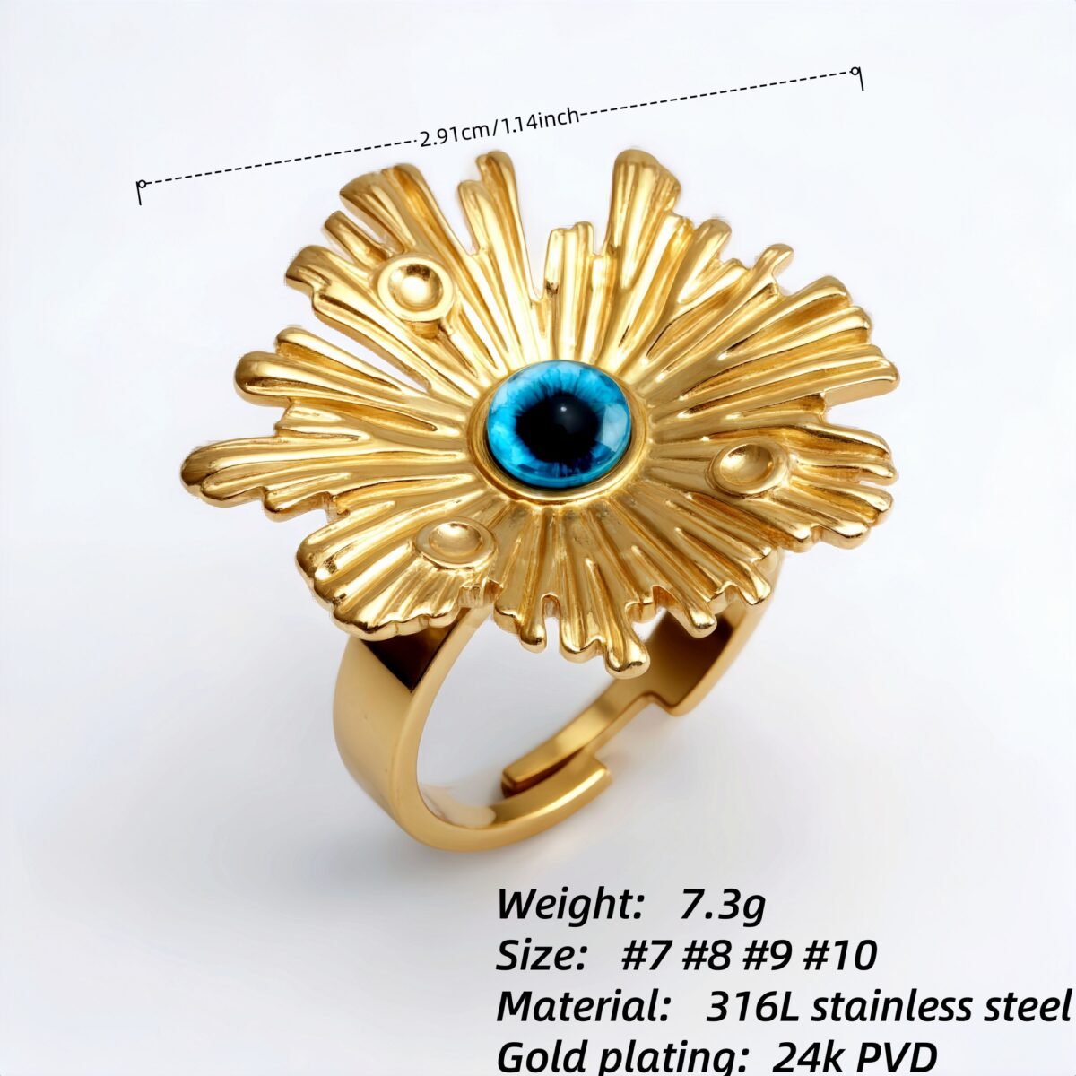 Gold Sunflower Ring with Colorful Gemstones - Retro & Eye - catching Jewelry | G005598 - Image 6
