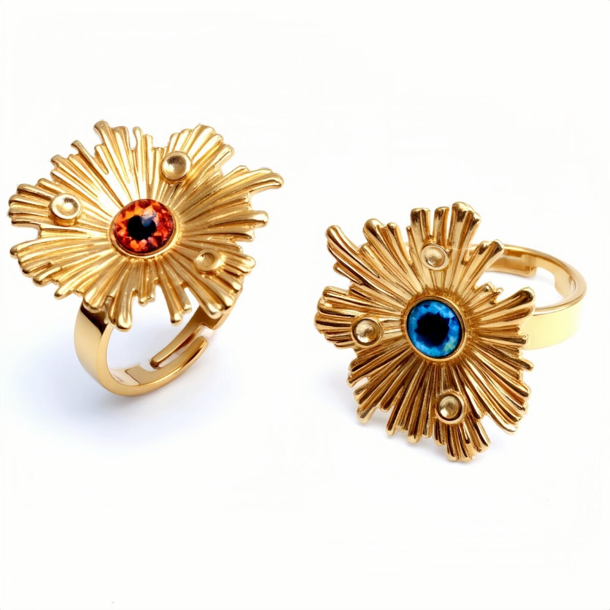 Gold Sunflower Ring with Colorful Gemstones - Retro & Eye - catching Jewelry | G005598 - Image 1