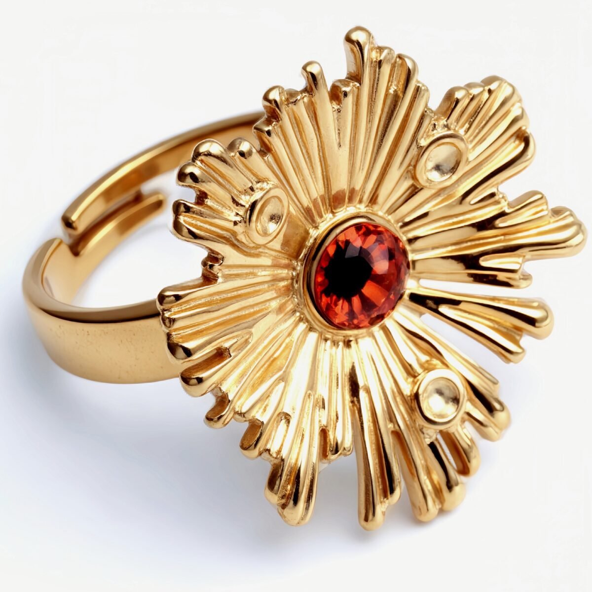 Gold Sunflower Ring with Colorful Gemstones - Retro & Eye - catching Jewelry | G005598 - Image 3