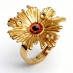 Gold Sunflower Ring with Colorful Gemstones - Retro & Eye - catching Jewelry | G005598 - Image 2