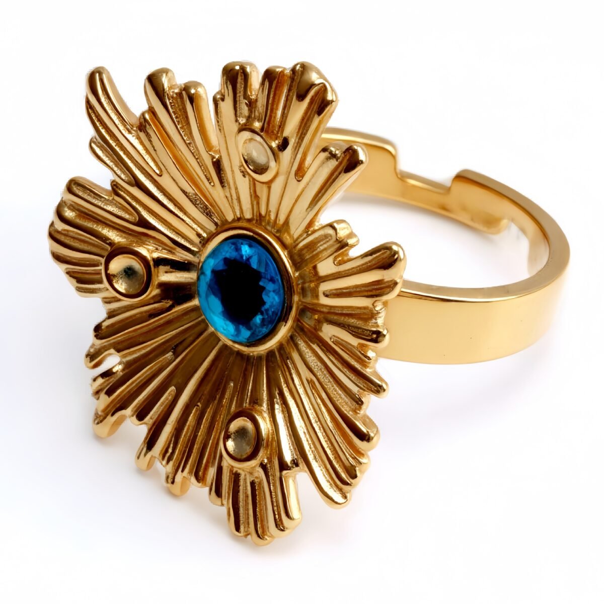 Gold Sunflower Ring with Colorful Gemstones - Retro & Eye - catching Jewelry | G005598 - Image 5