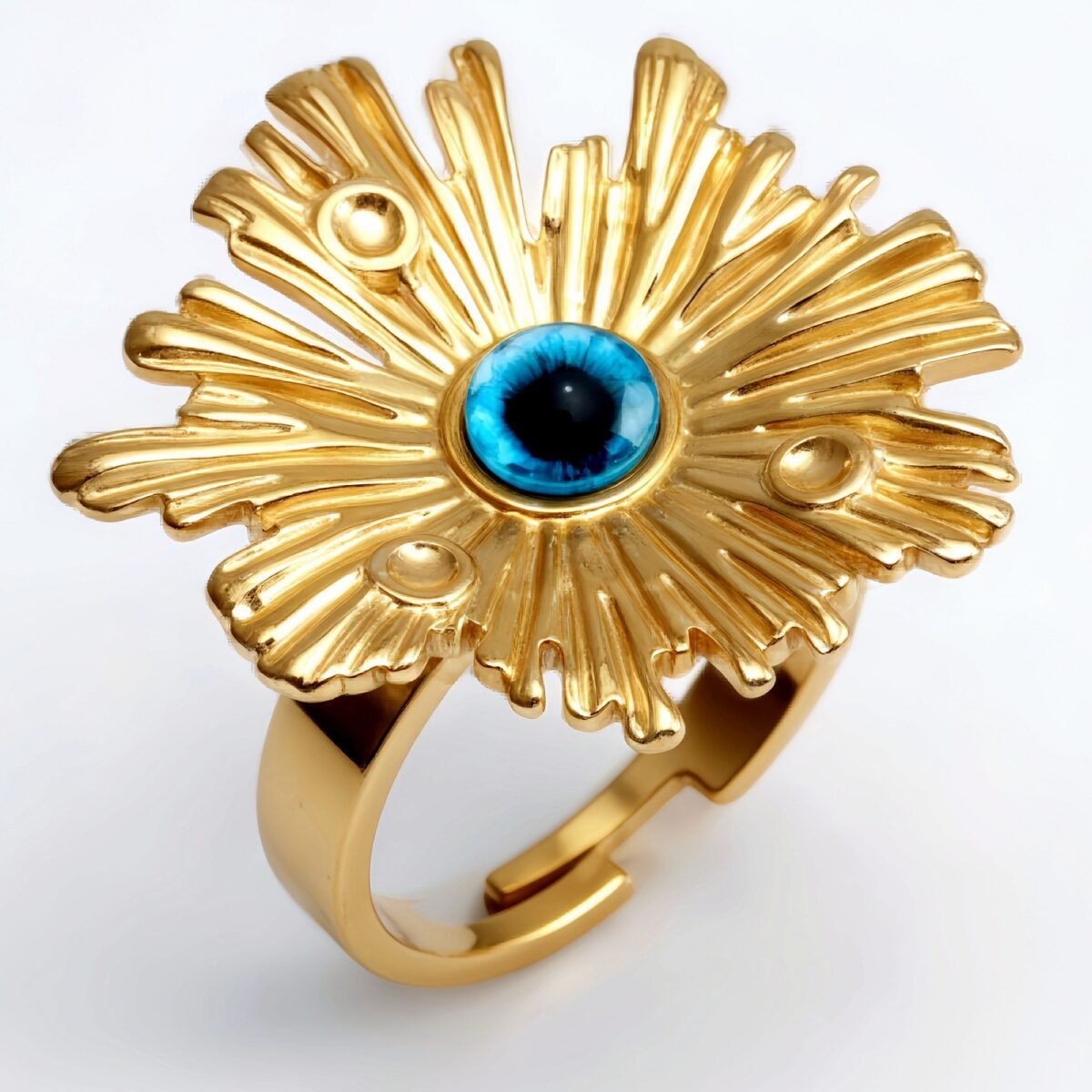 Gold Sunflower Ring with Colorful Gemstones - Retro & Eye - catching Jewelry | G005598 - Image 4