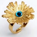 Gold Sunflower Ring with Colorful Gemstones - Retro & Eye - catching Jewelry | G005598 - Image 4