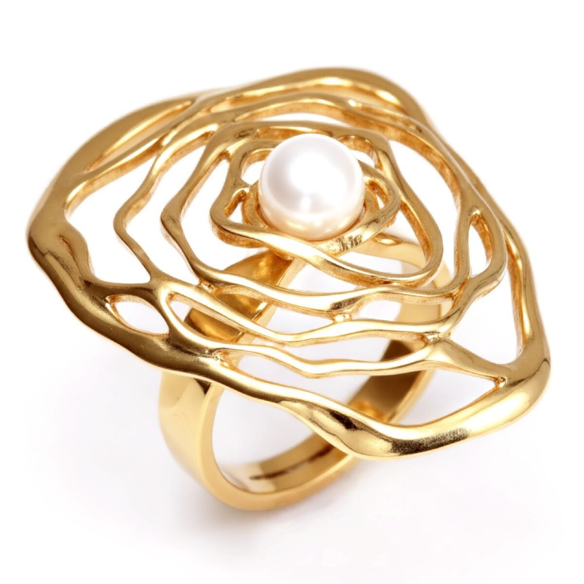 Gold Pearl Flower Ring - Romantic and Elegant Jewelry | G005675J - Image 1