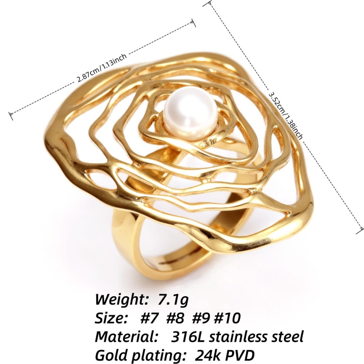 Gold Pearl Flower Ring - Romantic and Elegant Jewelry | G005675J - Image 4