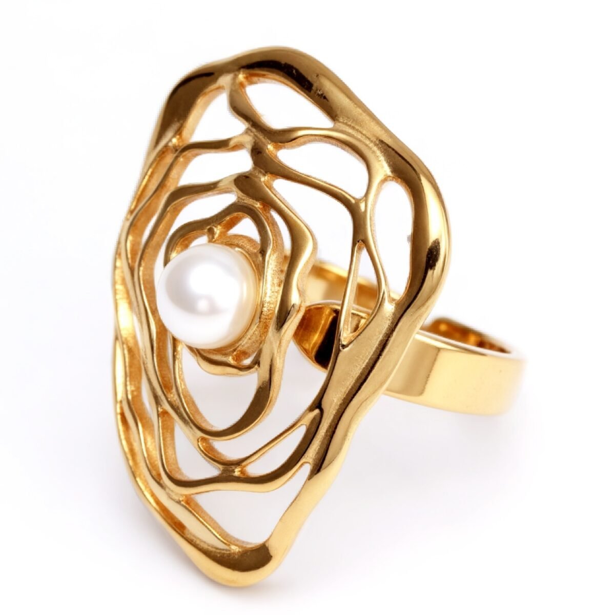 Gold Pearl Flower Ring - Romantic and Elegant Jewelry | G005675J - Image 2