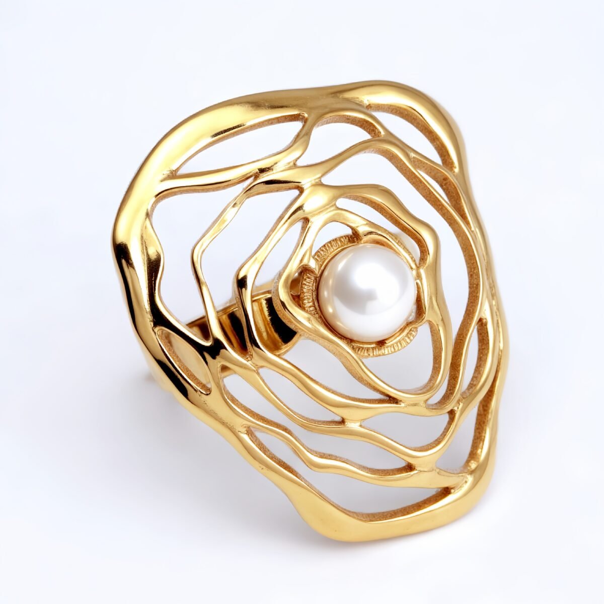 Gold Pearl Flower Ring - Romantic and Elegant Jewelry | G005675J - Image 3