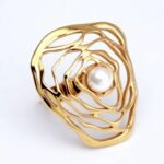 Gold Pearl Flower Ring - Romantic and Elegant Jewelry | G005675J - Image 3