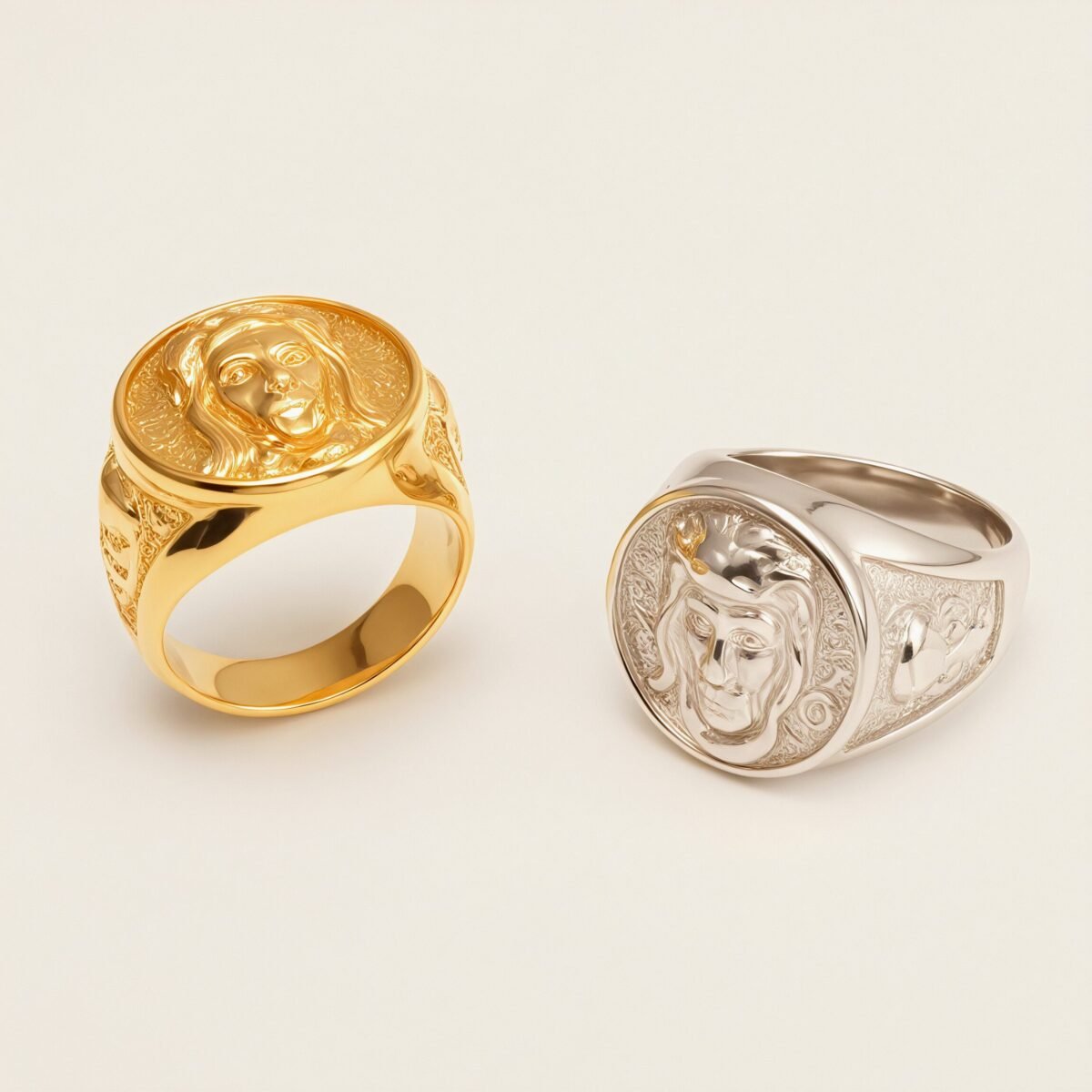 Vintage Portrait - Engraved Rings, Gold & Silver Unisex Statement Jewelry | G00620 - Image 1