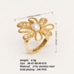 Stainless Steel Pearl Daisy Ring, Adjustable, Luxurious Shining, Elegant Jewelry for Women | G006428J - Image 3