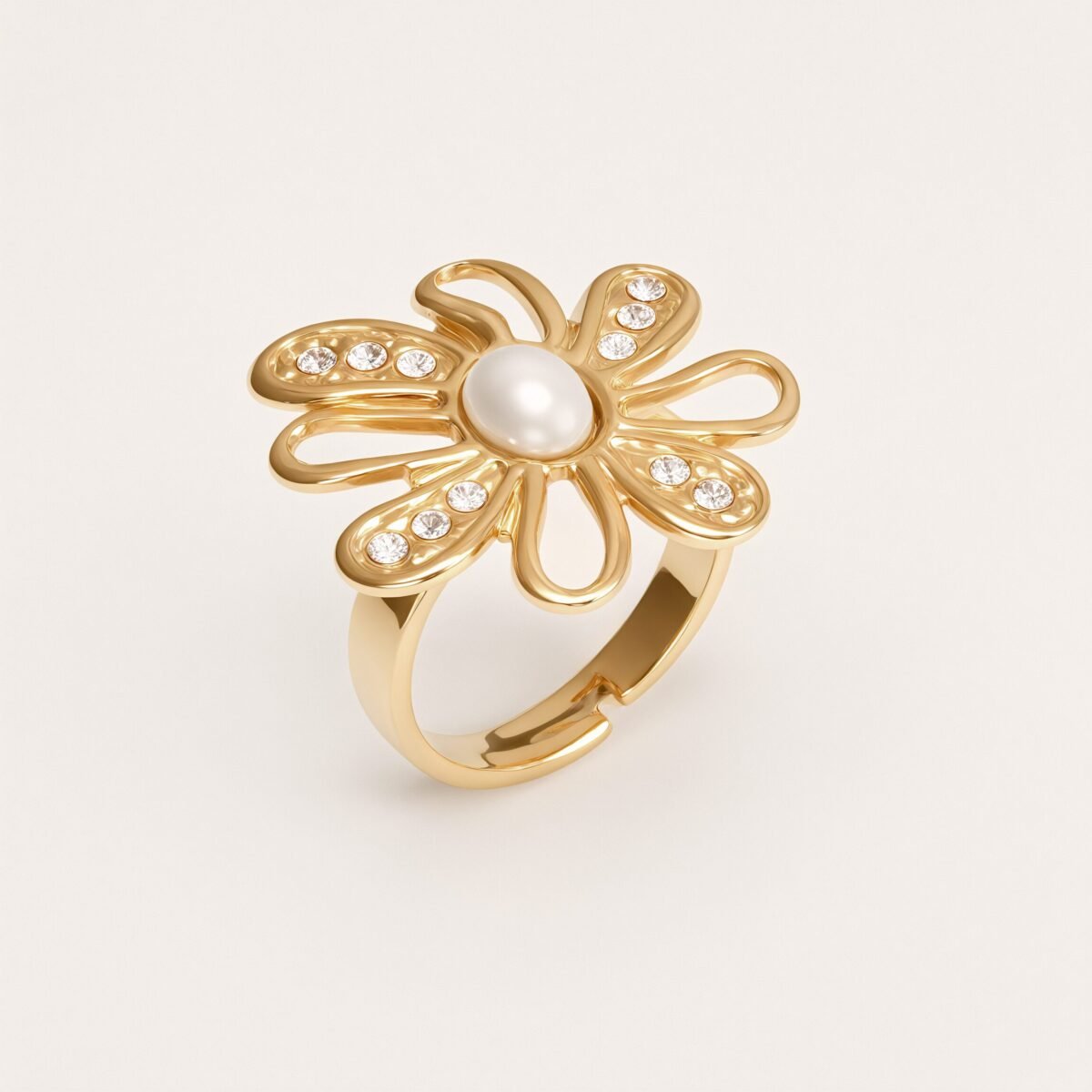 Stainless Steel Pearl Daisy Ring, Adjustable, Luxurious Shining, Elegant Jewelry for Women | G006428J - Image 2