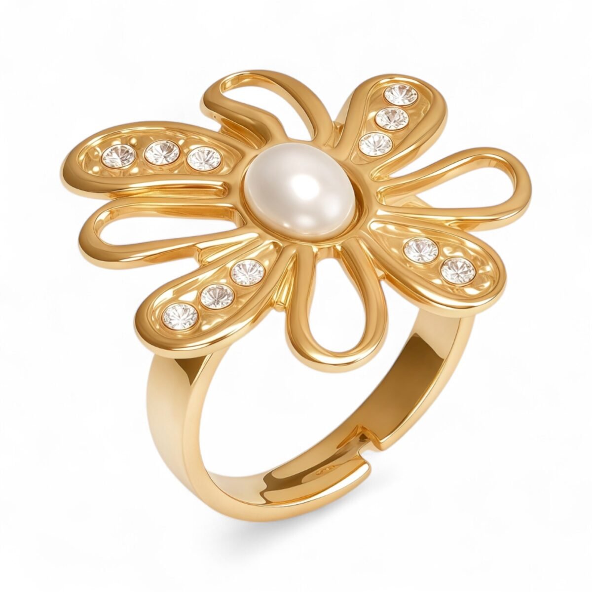 Stainless Steel Pearl Daisy Ring, Adjustable, Luxurious Shining, Elegant Jewelry for Women | G006428J - Image 1