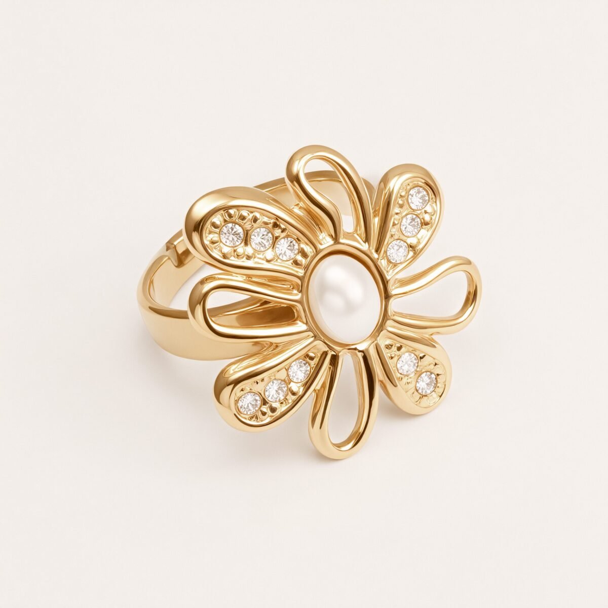 Stainless Steel Pearl Daisy Ring, Adjustable, Luxurious Shining, Elegant Jewelry for Women | G006428J - Image 5