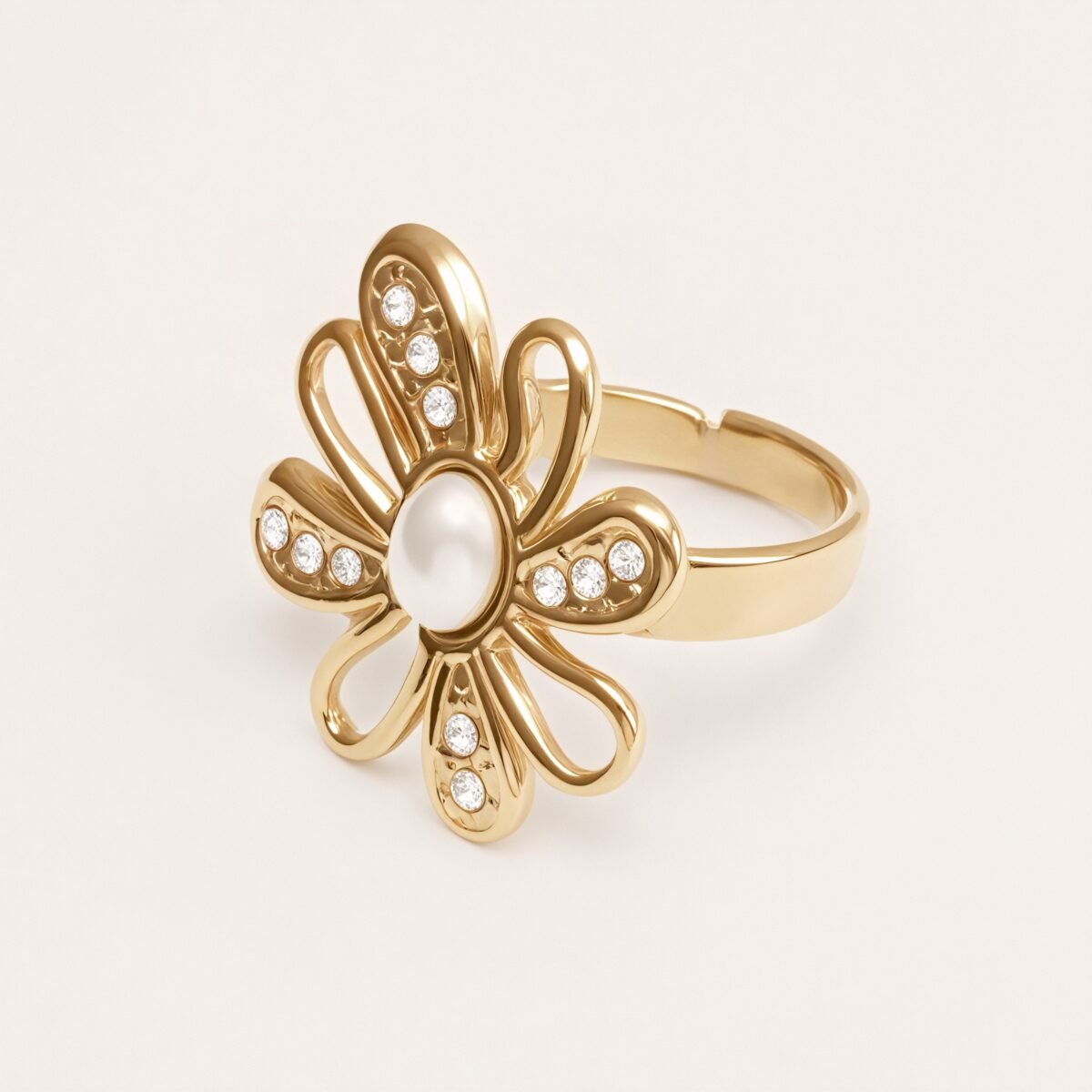 Stainless Steel Pearl Daisy Ring, Adjustable, Luxurious Shining, Elegant Jewelry for Women | G006428J - Image 4