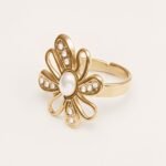 Stainless Steel Pearl Daisy Ring, Adjustable, Luxurious Shining, Elegant Jewelry for Women | G006428J - Image 4