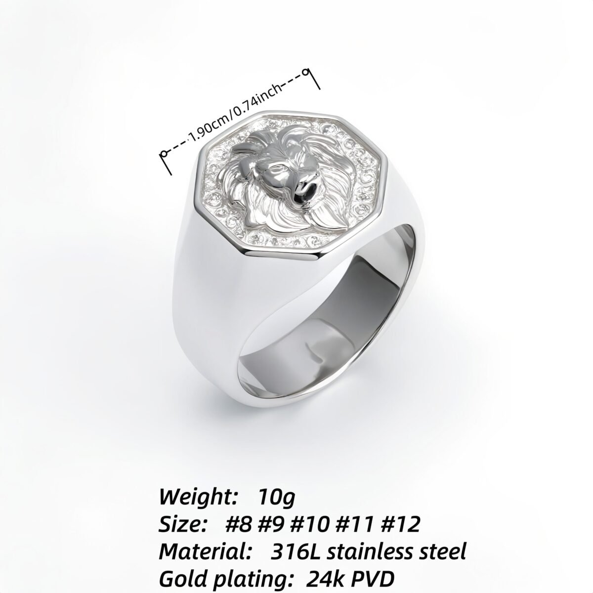 Stainless Steel Lion Head Ring, Diamond - Inlaid Stylish Men's Ring, European and American Fashion Dominant Jewelry | G00690 - Image 2